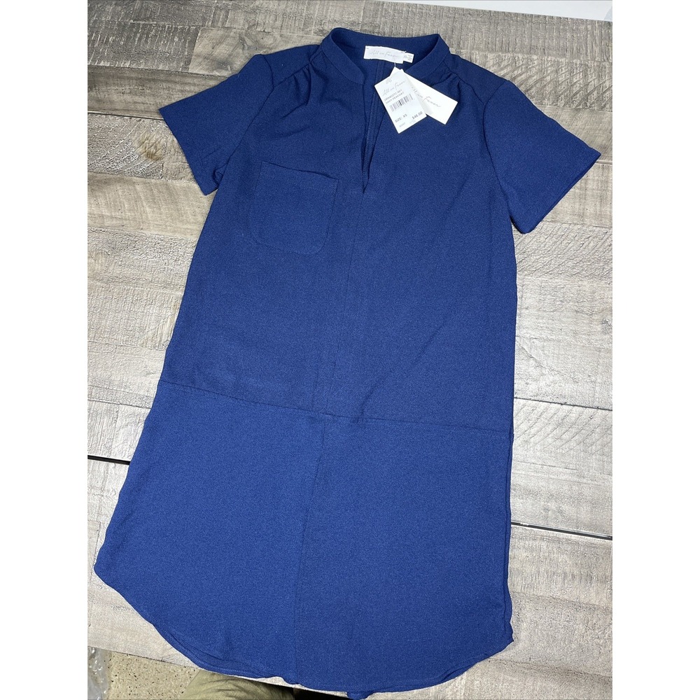 All In Favor Women's Sz XS Short Sleeve Front V-Neck Dress Navy Peacoat NEW